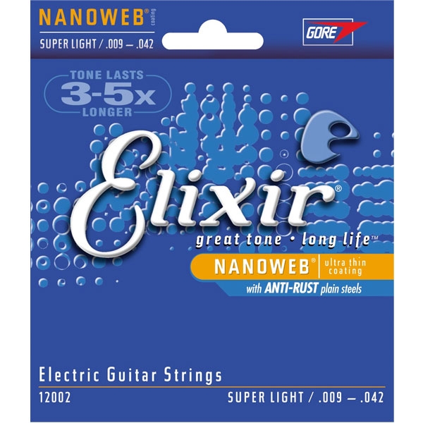 Elixir - Electric Guitar - [12002] Super Light .009-.042 - Ultra-Thin NanoWeb / Anti-Rust Plain Steel