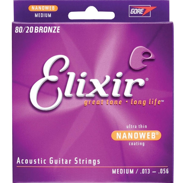 Elixir - Acoustic Guitar - [11102] Medium .013-.056 - 80/20 Bronze con Ultra-Thin NanoWeb / Plain Steel