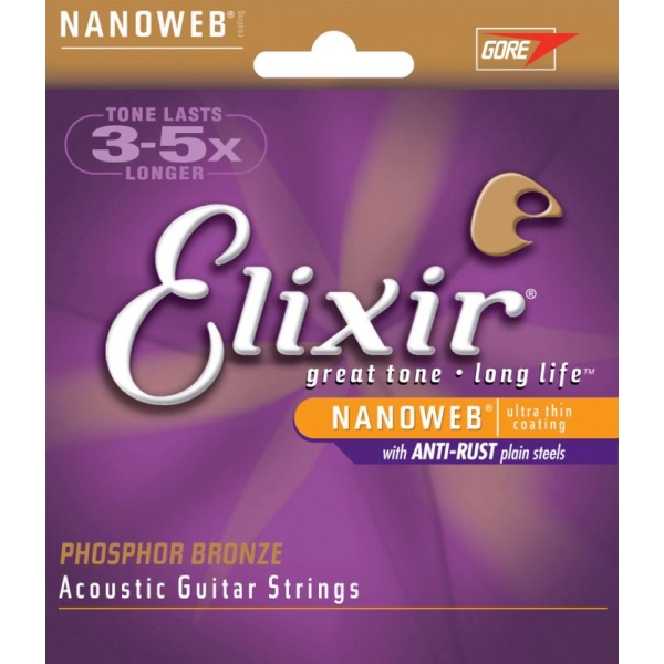 Elixir - Acoustic Guitar - [16002] Extra Light .010-.047 - Acoustic Phosphor Bronze NanoWeb