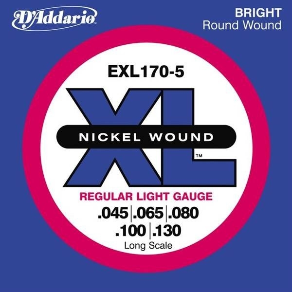 D'Addario - XL Nickel Round Wound - EXL170-5 muta Light Long Scale .045-.130 Basso