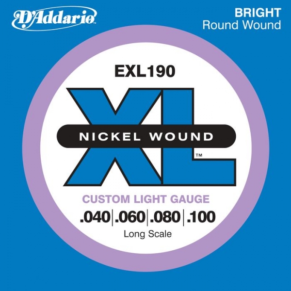 D'Addario - XL Nickel Round Wound - EXL190 muta Custom Light Long Scale .040-.100 Basso